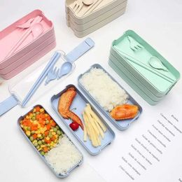 Bento Boxes 900ml 3 Layers Bento Box Eco-Friendly Lunch Box Food Container Wheat Straw Material Microwavable Dinnerware Lunchbox