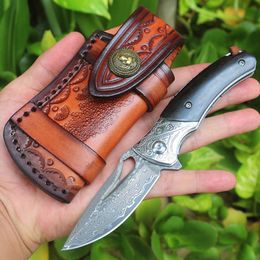 Freewolf Stainless Steel Knives for Sale Natural Ebony Folding Small Damascus Knife Pocket Knife