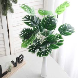 Dried Flowers Green Monstera Tropical Palm Artificial Plant Plastic Tree Leave Decorative Fake Flower DIY Garden Wedding Home Decor Accessory