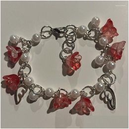 Chain Link Bracelets Handmade Lily Of The Valley Beaded Bracelet Y2K Retro Red Gorgeous Coquettish Fairy Tale Drop Delivery Jewelry Dhnsq
