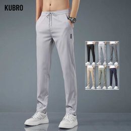 Men's Pants Ice Silk Mens 2023 Summer New Black Grey Thin Business Casual Outdoor Elastic Breathable Straight Leg Sports Q240429