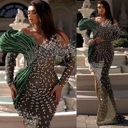 ebi Dark Aso Green Arabic Mermaid Prom Dress Crystals 고급스러운 저녁 공식 파티 두 번째 리셉션 생일 약혼 가운 드레스 로브 드 SOIREE ZJ35 ES
