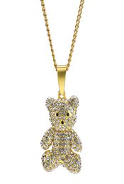Men Women Charm Gold Silver Bear Pendant Necklace Rhinestone Iced Out Fashion Hip Hop Jewelry Stainless Steel Long Chain Punk Desi5960977