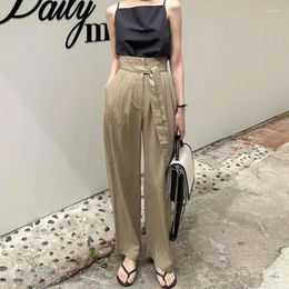 Women's Pants Chic Women Pleated Lace-up Loose Office Ladies Wide Leg Suit High Waist Trousers 2024 Spring Summer Pantalon W984