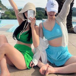 Tankinis Swimwear Korean Version of New Solid Colour Split Three Piece Swimsuit, Feminine V-neck, Backless Suspender, Fairy Van Bikini
