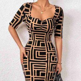 Basic Casual Dresses Designer Dress Summer New Fashion Print Waist Wrapped Mid Sleeve Dress