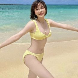 New Instagram Swimsuit Women's Feeling Open Back Twisted Flower Gathering Girl Fragrance Split Bikini