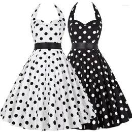 Casual Dresses Women Summer Polka Dot Vintage Dress Fashion Party Office Lady Rockabilly Big Swing Halter Clothes