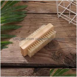 Cleaning Brushes Wood Nail Brush Two-Sided Natural Boar Bristles Wooden Manicure Hand Cleansing 10Cm Drop Delivery Home Garden Houseke Dhvs4