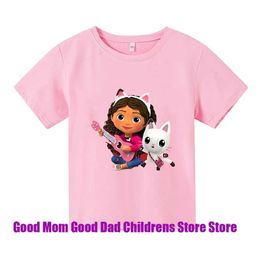 T-shirts Kawaii Gabby Doll House Childrens T-shirt Anime Summer Theme Birthday Dress Girl O-neck Short Sleeve GiftL2404