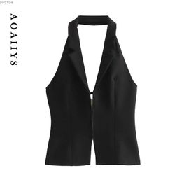 Women's Tanks Camis Aoaiys Crop Top Womens Top Sexy Strapless Sleeveless Tight Chest Side Fit Camis Black Fashion Y2k Neck TopL240429