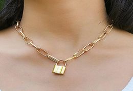 N166 Popular Lock Pendant Chain Necklace Punk Link Chain Gold Colour Pendant Necklace Women Fashion Gothic Jewellery Gift4565027