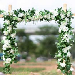Dried Flowers DociDaci 2Pcs Artificial White Fake Rose Hanging 2.2M Vines Plants Leaves Artificials Garland Flowers Wedding Party Decoration