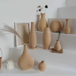 Dried Flowers Wooden Flower Vase Simple Retro Vase Nordic Dry Flower Arrangement Container Modern Decorative Vases for Flower Desktop Ornament