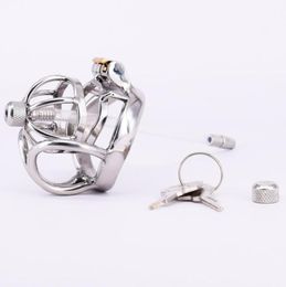 Stainless Steel Male Cock Cage Metal Penisring Curved Testicle Restraints Gear Devices with Urethral Catheter Plug Sex5996657