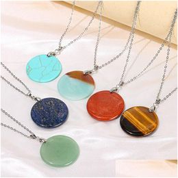 Pendant Necklaces Round Shape Natural Stone Rose Pink Blue Quartz Crystal Necklace For Women Jewelry Gift Drop Delivery Penda Dhgarden Dhcaw