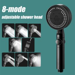 Set 8 Modes HighPressure Shower Head Fall Resistance Black Handheld Showerhead Water Saving Bathroom Shower Accessories