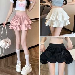 Skirts Double layered cake skiing fashion summer high waisted short board with built-in short black tennis skiingL2429