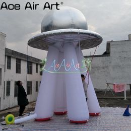Party Decoration 2024 Design 4.5m H Inflatable UFO Silver Standing Model For Activities