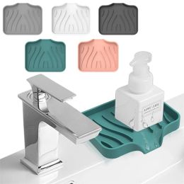 Set Light Luxury Silicone Soap Dish Holder Sink Draining Rack Soap Holder Rack Soap Box Tray Drainable Nonslip Bathroom Accessories