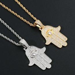 Pendant Necklaces Fatimas Hand Palm Eye Pendant Micro Set Zircon Hip Hop Trendy Necklace