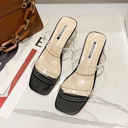 Slippers Maogu Sandals Fashion Women Low Mid Heels Beautiful Transparent Sexy Heeled 2024 Designer Slides Ladies Slipper Sandal