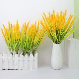 Decorative Flowers 7 Forks Artificial Wheat Ears Rice Plant Bouquet Realistic Simulated Non Water Needed Easy To Care Indoor/Outdoor