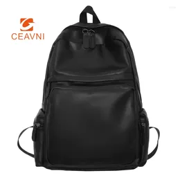 Backpack CEAVNI 2024 Fashion Student PU Material College Students Trendy Double Shoulder Bag Large Capacity Computer