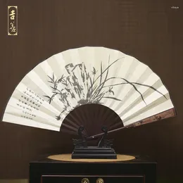 Decorative Figurines JiShan 10 Inch Hand Man Carved Silk Fan Chinese Wind Fan's Ancient Classical Custom Folding