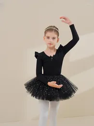Stage Wear Children's Dancing Clothes Girls Exercise Clothing Long Sleeve Toddler Ballet Sequined Mesh Skirt