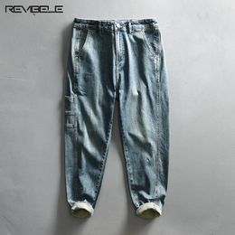 Men's Pants Vintage Cargo Jeans Men Washed Distressed Straight Casual Denim Multi-pocket Loose Wide-leg Trousers Male Streetwear 2024