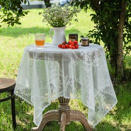 White Lace Tablecloth for Rustic Boho Wedding Bridal Shower Party Decoration, Classy Round Rectangle Overlay Long Vintage Embroidered Reception Table Cloth Decor