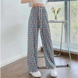 Women's Pants Summer Sweater For Womens Print Wide Leg Long Trousers Laides Ice Silk Elastic Knitted Thin Loose Woman Clothes