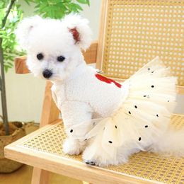 Dog Apparel Portable Pet Dress For Outings Charming Winter Lace Skirts With Traction Ring Festive Bow Dogs Cats Princess