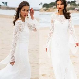 Long Boho With Wedding Bridal Gown Dresses Poet Sleeves Scoop Neck V Back Lace Floor Length Country Garden Beach Custom Made Vestidos De Novia estidos