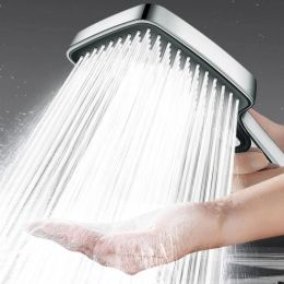 Set High Pressure Large Flow Shower Head Black 4 Modes Square Water Saving Spray Nozzle Massage Rainfall Shower Bathroom Accessories