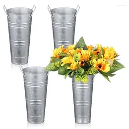 Vases 4Pcs/Set Galvanised Metal 9in Rustic Flower Buckets Tall Floral Vintage French Containers For Table Decor