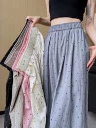 Women's Pants Capris Ice silk cotton linen polka dot wide leg pants suitable for summer women thin high waisted weight loss loose casual pants Y240429