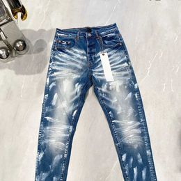 Men's Jeans Purple ROCA Brand Jeans Top Quality Repair Low Rise Skinny Denim 1 1 28-40 size Pants J240429