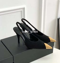 Women Sandals dress shoes brand high heels pumps slingback vesper sling back boucle tweed black white red pointy toe 35-40 Fast ship