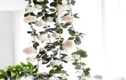 Rose Artificial Flowers DIY Silk Fake Rose Flower Ivy Vine Green Leaves 180 cm Home Wedding Decoration Hanging Christmas Garland3327665