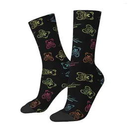 Women Socks Neon Bear Print Cute Animal Fashion Stockings Men Warm Soft Cycling Winter Printed Non-Slip