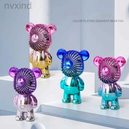 Electric Fans Cute Cartoon Bear Fan USB Third Gear Rechargeable Quiet Pocket Cooling Hand Portable Fan Home Office Outdoors Small Fans Gifts d240429