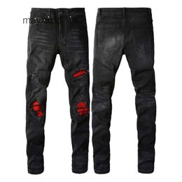Fashion Street Mens Amiirii Jean 2024 Demin Purple Trench Jeans Patch High Men Slim Legging Denim #886 ZIPX