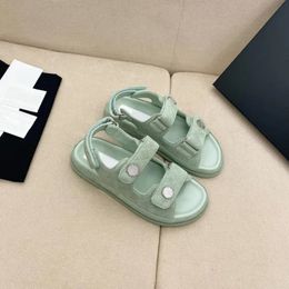 Summer luxury designer women shoes sandals Casual Leather Velcro flat with beach open toe Roman Flat Heel Daily Outfit fashion travel shopping daily wear Mint Green