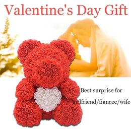 Rose Panda Bear Artificial Flowers Surprise Girlfriend Present 25cm Hug Bear 10colors Eternal Flower Valentines Day Gift 240508