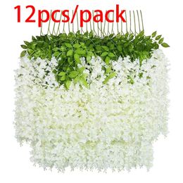 12pcs Artificial Wisteria Flowers String Hanging Garland Outdoor Wedding Garden Arch Decoration Home Party Decor Fake Flower 240429