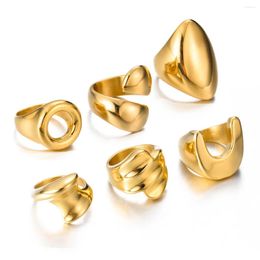 Cluster Rings 18K Pvd Gold Plated Irregular Geometry Ring Stainless Steel Smooth Chunky Statement Non-Tarnish Jewelry