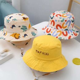 Caps Hats Dinosaur Print Baby Bucket Hat Double sided Childrens Panama Sun Hat Spring/Summer Childrens Boys/Girls Fisherman Hat GorillaL240429