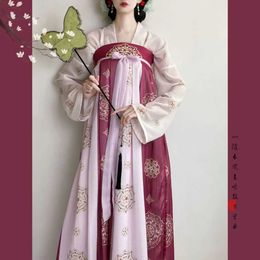 Etniska kläder Hanfu Purple Traditionella kinesiska kvinnor Elegant Ancient Costume Tang Dynasty Summer 3 Piece Set Chiffon Daily Wear